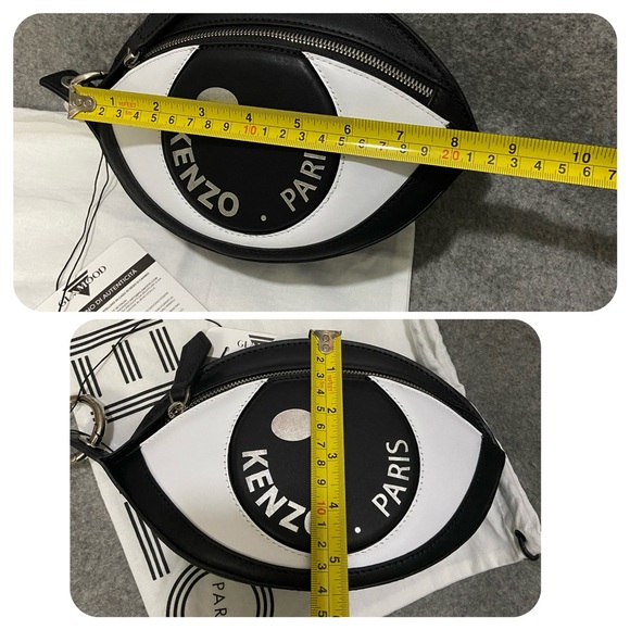 NWT KENZO Big Eye Black and White Leather Oval Zipper Clutch Bag